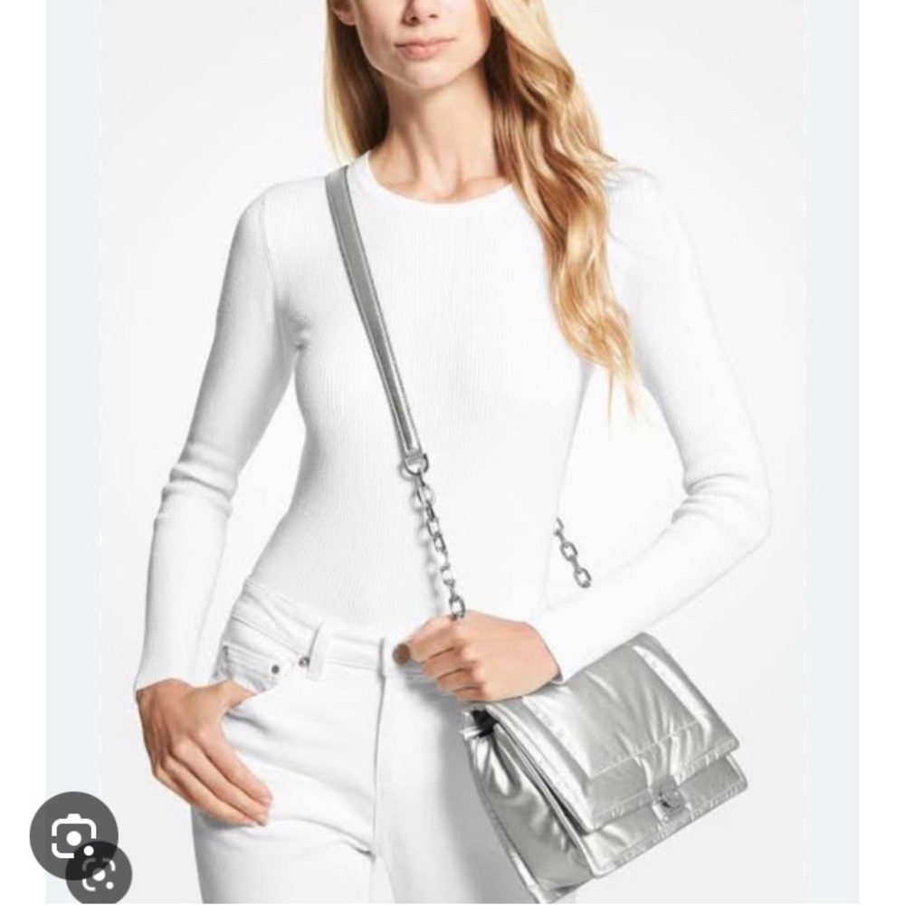 Michael Kors Rory Puffy Metallic Silver Quilted Crossbody Bag